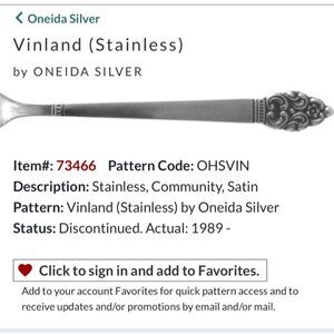 Oneida Silver Vinland Stainless Flat Handle Butter Spreader flatware